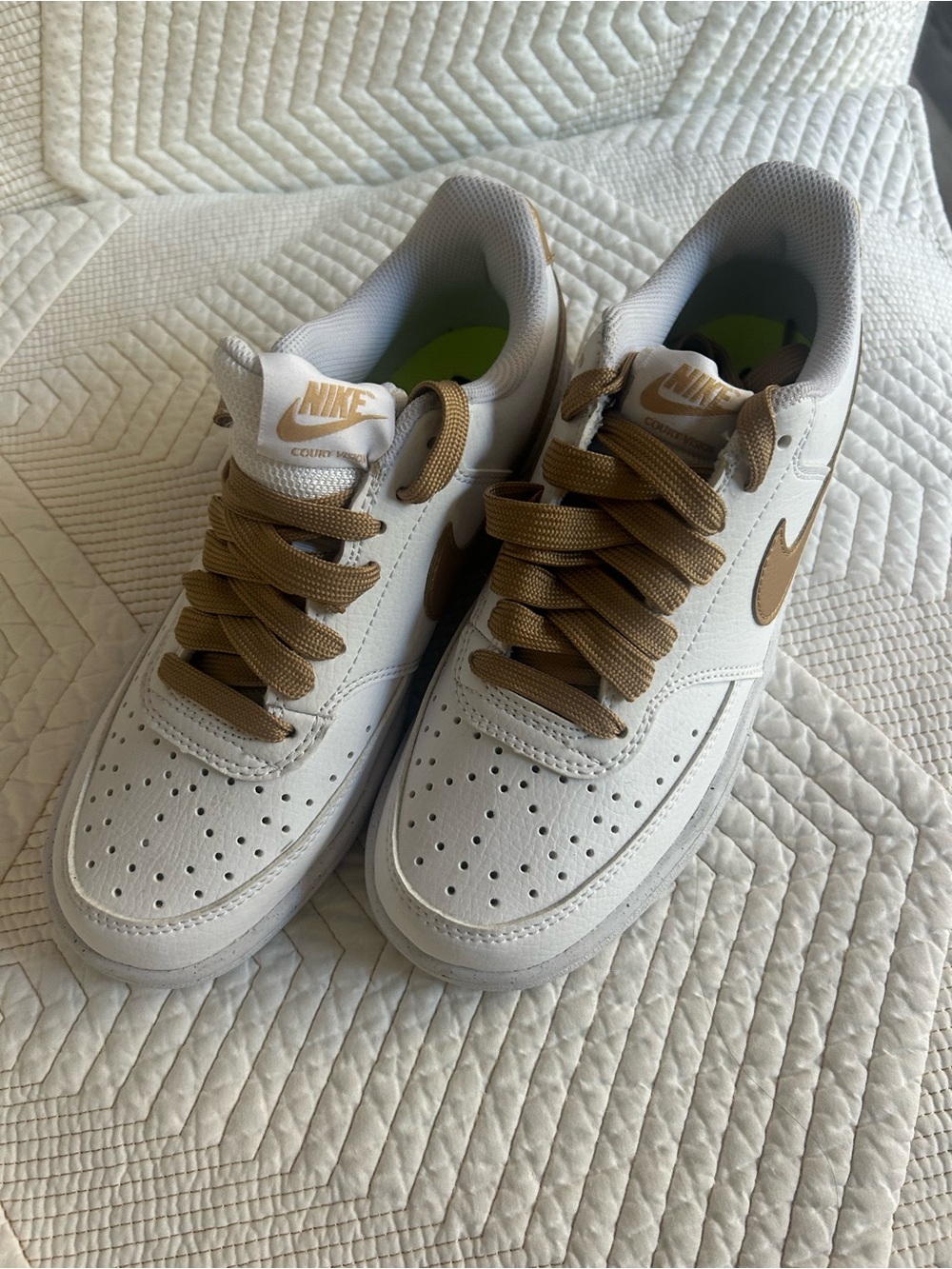 Nike Women's White & Brown Court Vision Low Top Sneakers